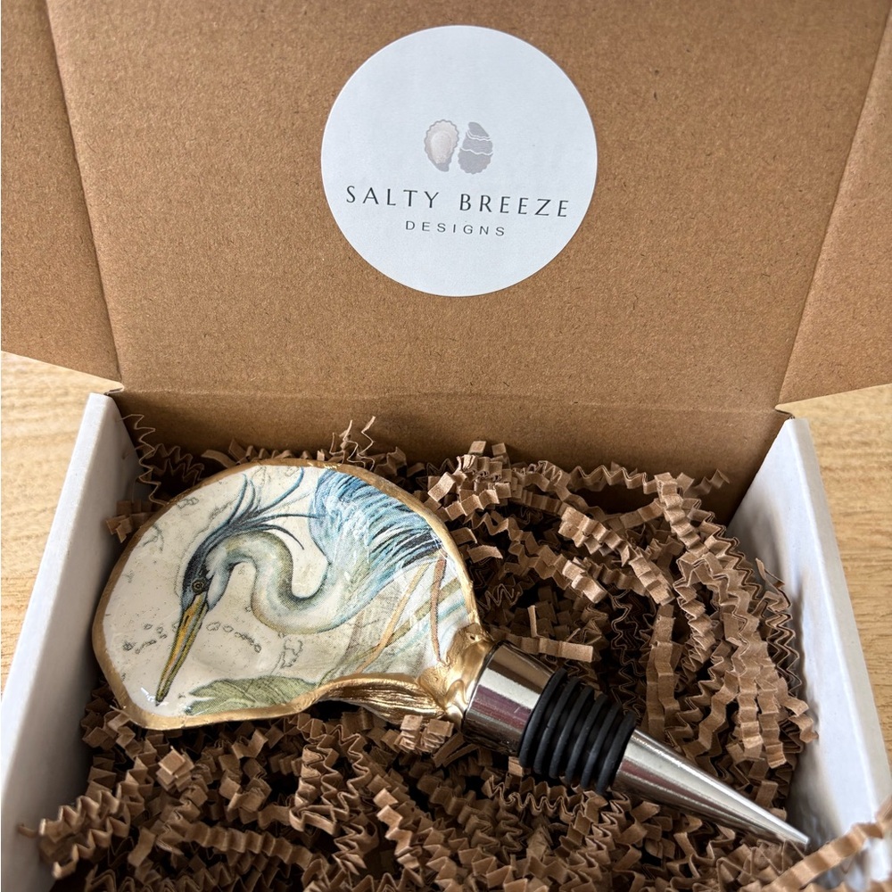 Blue Heron Oyster Shell Wine Bottle Stopper